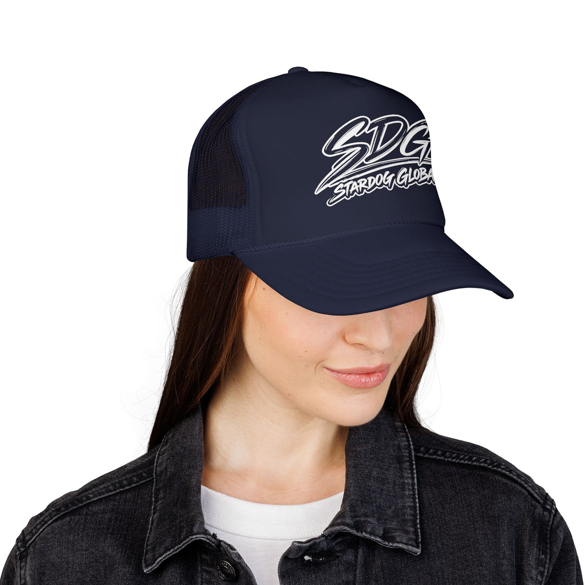 SDG Stardog Global Script Mesh Trucker Hat