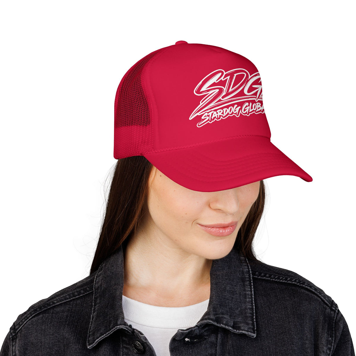 SDG Stardog Global Script Mesh Trucker Hat