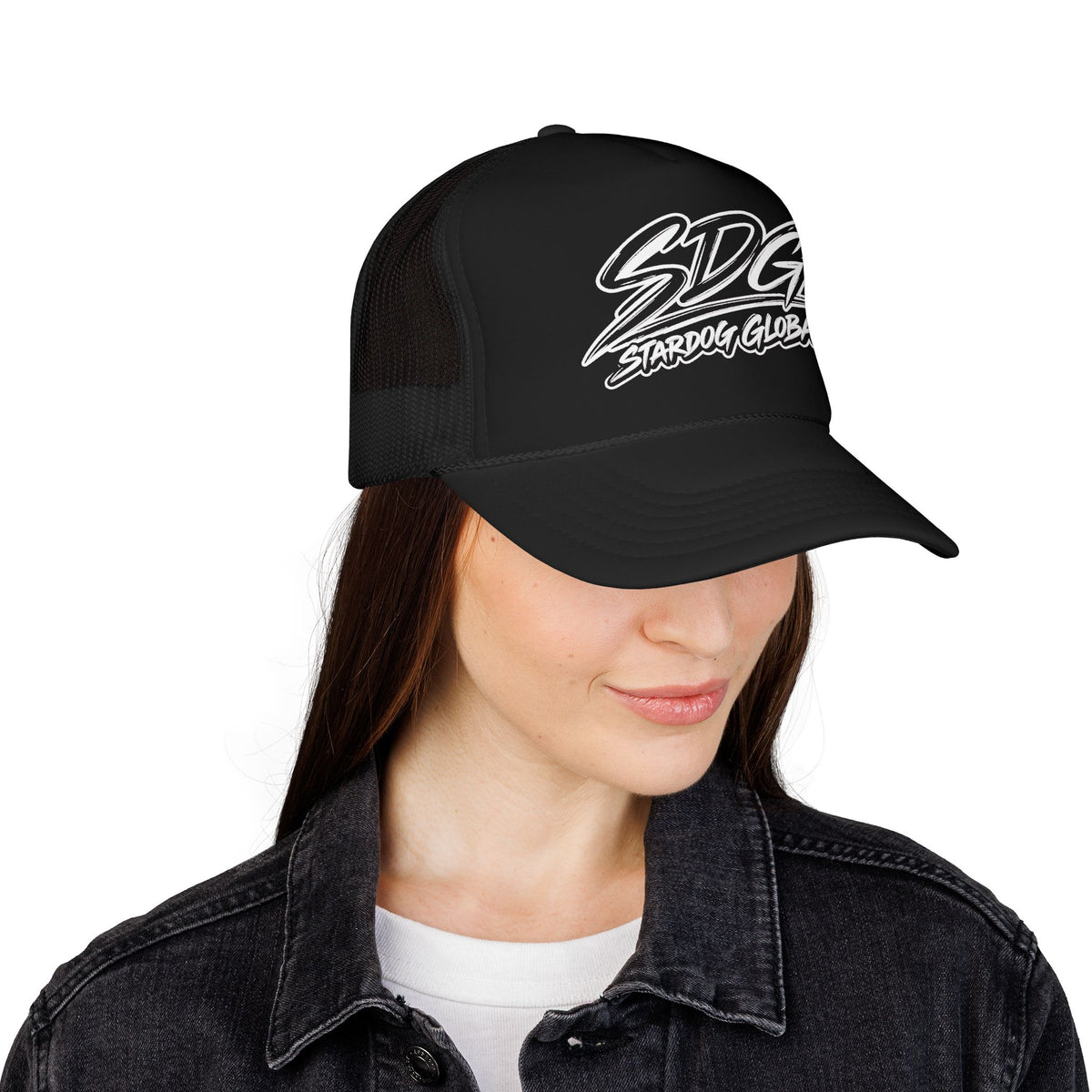 SDG Stardog Global Script Mesh Trucker Hat