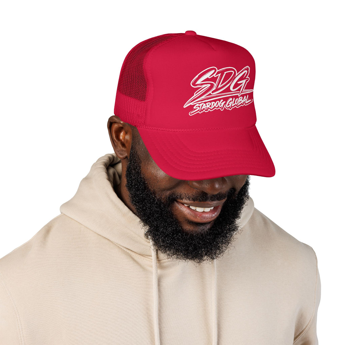 SDG Stardog Global Script Mesh Trucker Hat